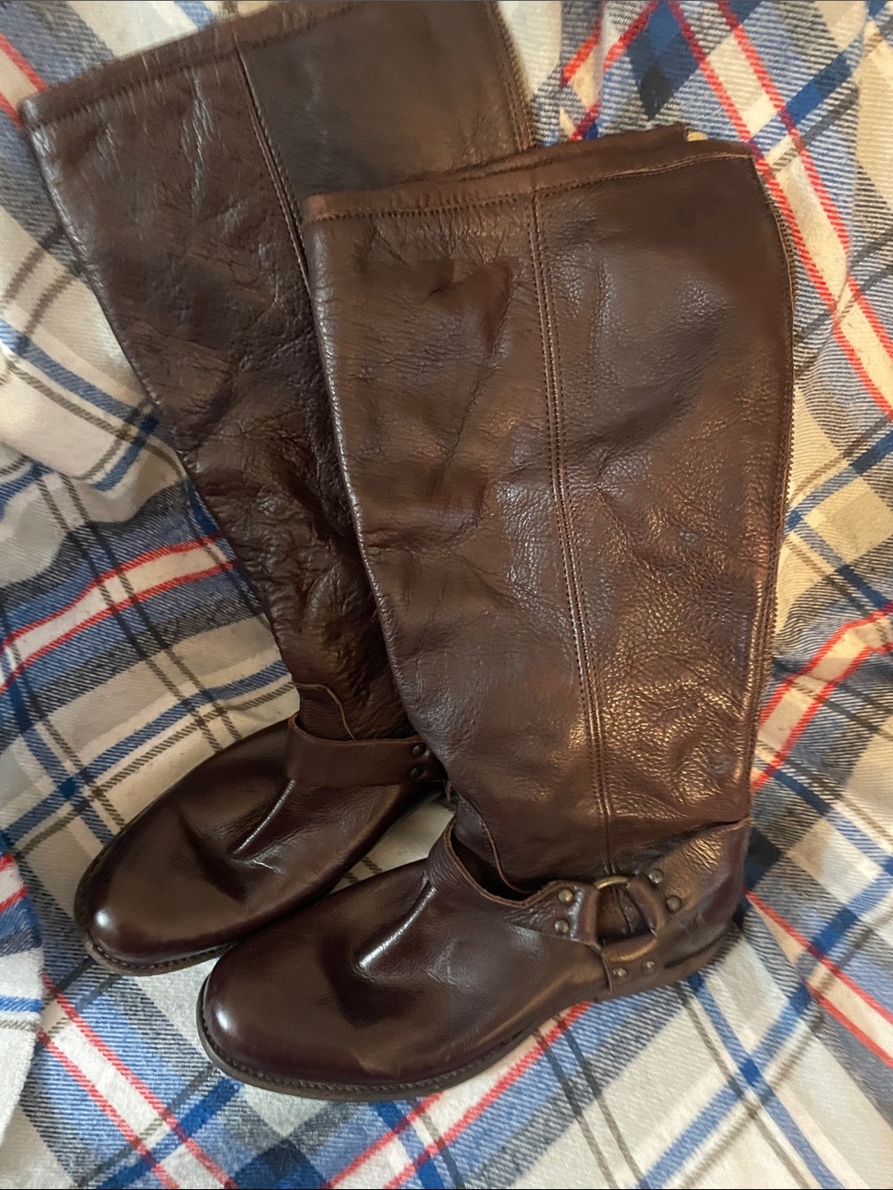 Frye Extended Calf Leather Boots in Light Tan